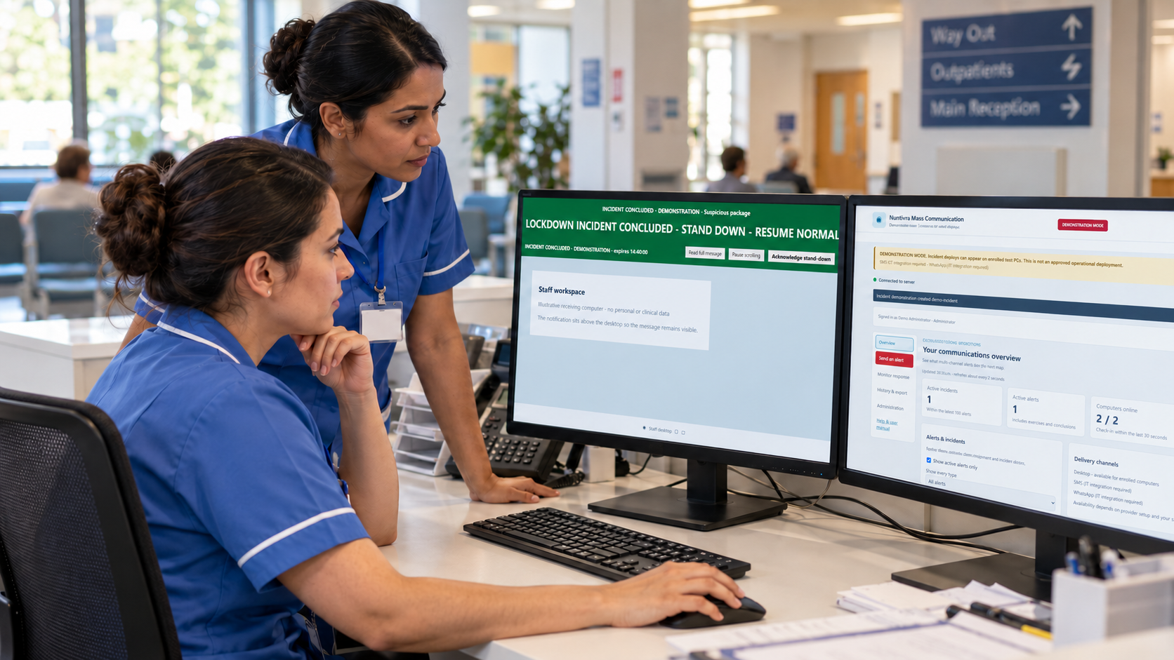 UK clinical team viewing the green incident stand-down ticker.